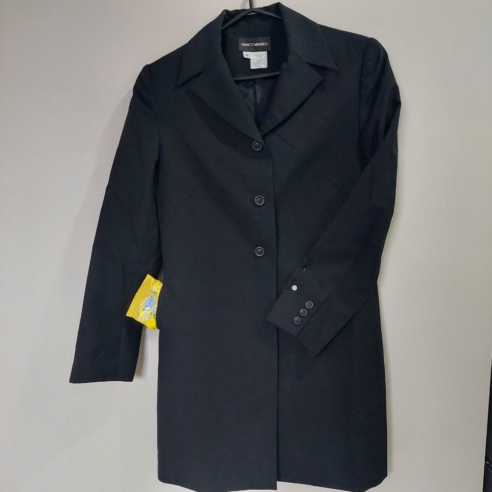 Franco Mirabelli Black Wool Pea Coat Trench Coat Women's Size 8